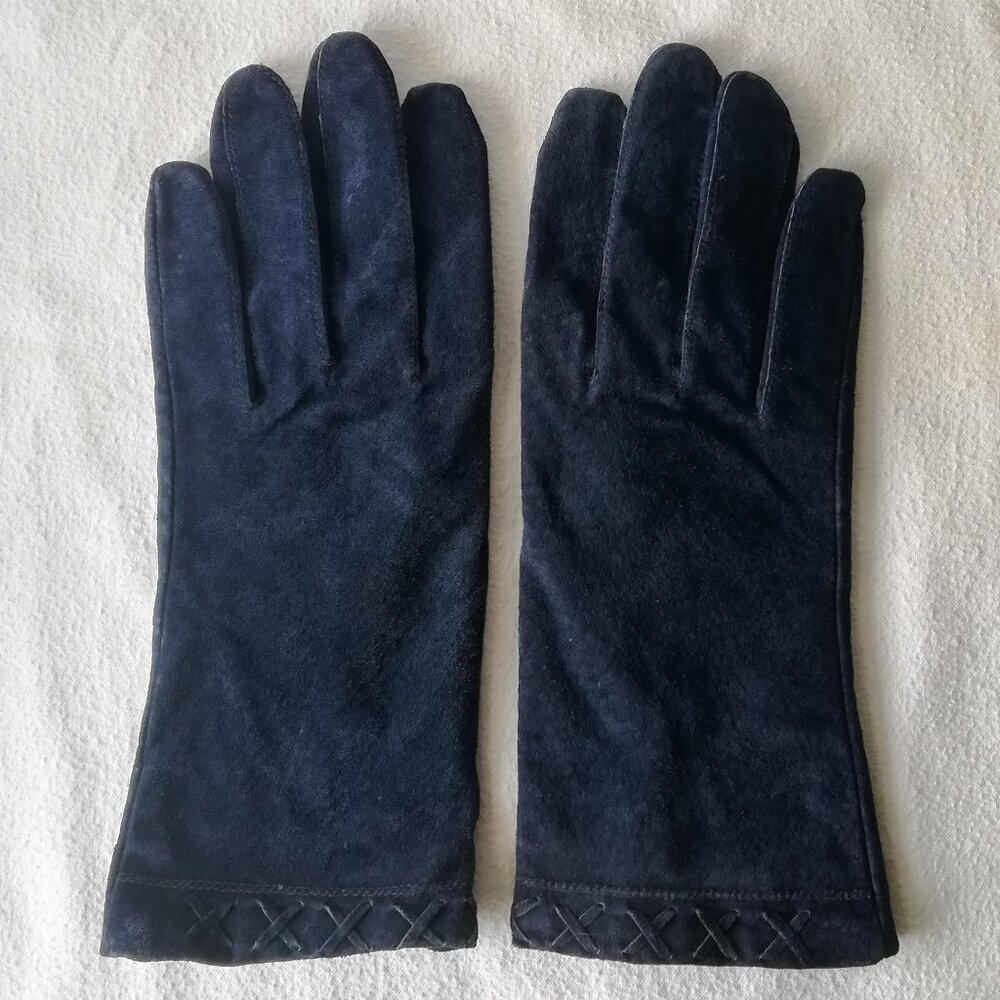 Vintage Fownes Dark Blue Suede Women's Gloves XL